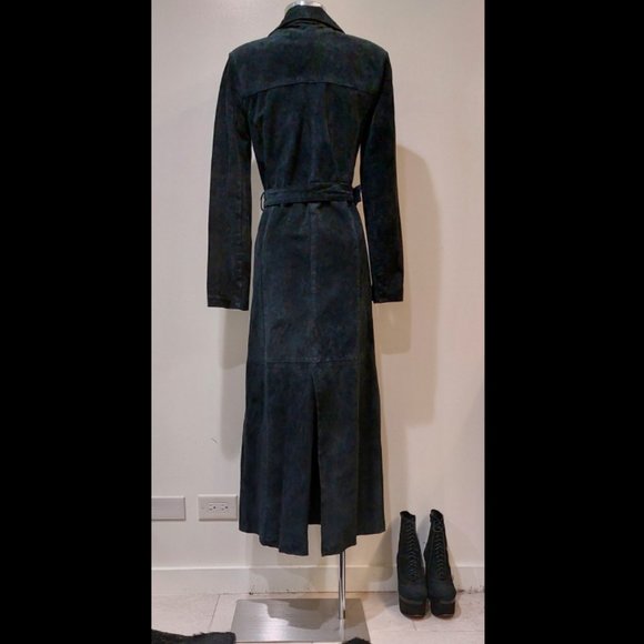 🍂HOST PICK🍁💋STUNNING BOHO CHIC💋 VTG 70s Genuine Leather Maxi Trench in Black - Picture 5 of 15